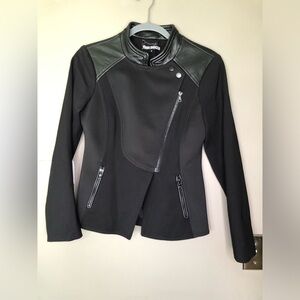 YOANA BARASCHI Sporting Life Moto Blazer Black Jacket with Lambskin Leather Sz 4